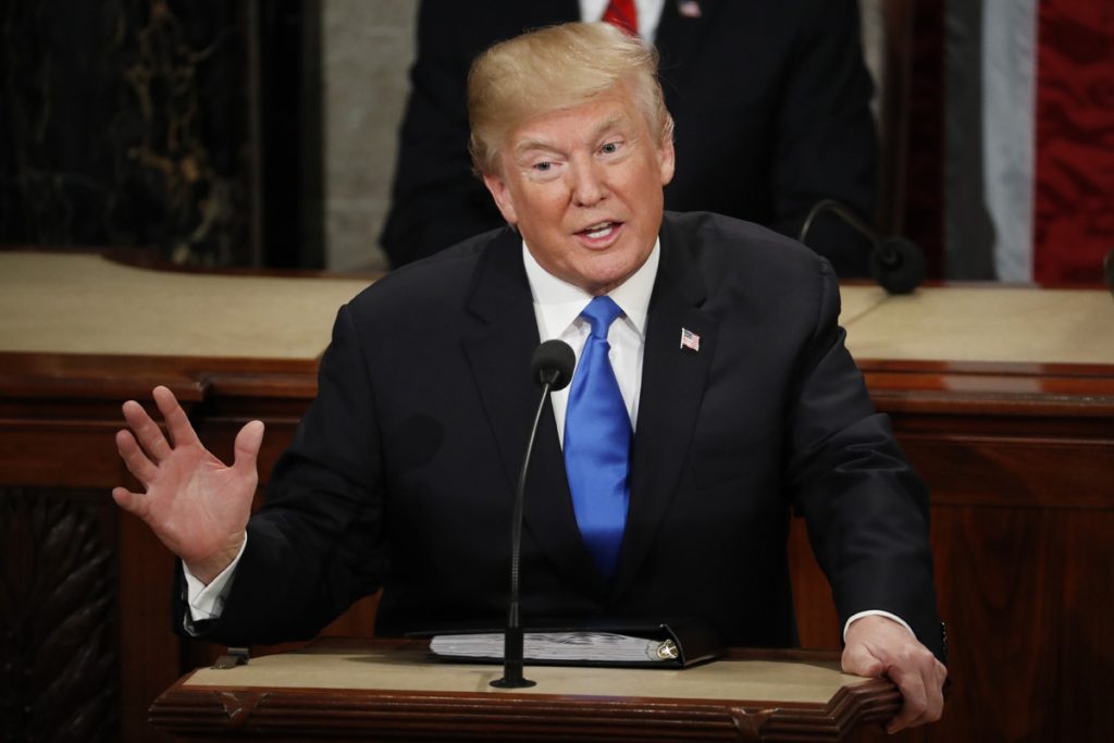 APTOPIX State Of Union President Donald Trump delivers his State of the Union address to a joint session of Congress on Capitol Hill in Washington, Tuesday, Jan. 30, 2018. (Pablo Martinez Monsivais/AP Photo)