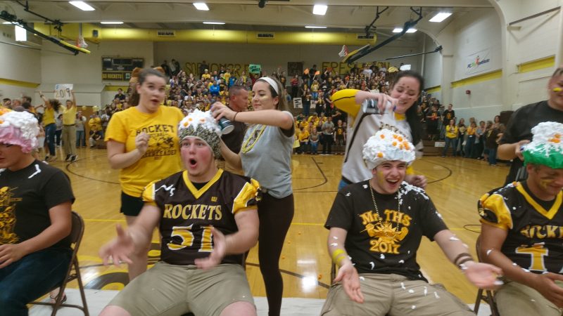 Titusville High School students participate in a spirit game during the homecoming pep rally (Kevin McCorry/Keystone Crossroads)