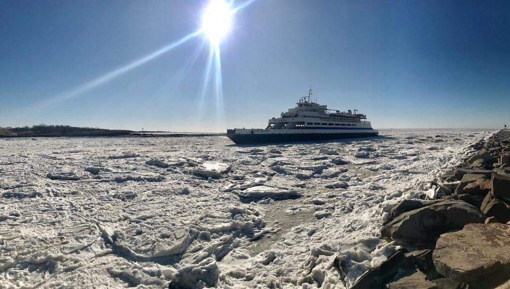 Cape May-Lewes Ferry ice A Cape May-Lewes Ferry boat crosses an icy Delaware Bay. (photo courtesy DRBA)