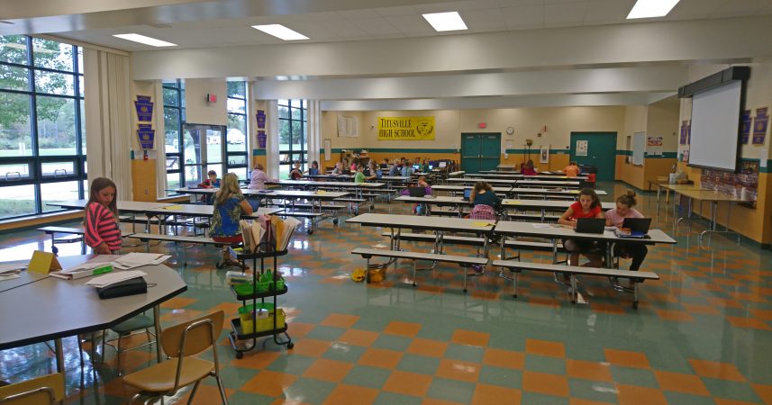 At Hydetown Elementary traditional notions of the classroom have been jettisoned. For instance, students use the cafeteria as a space to work (Kevin McCorry/Keystone Crossroads)