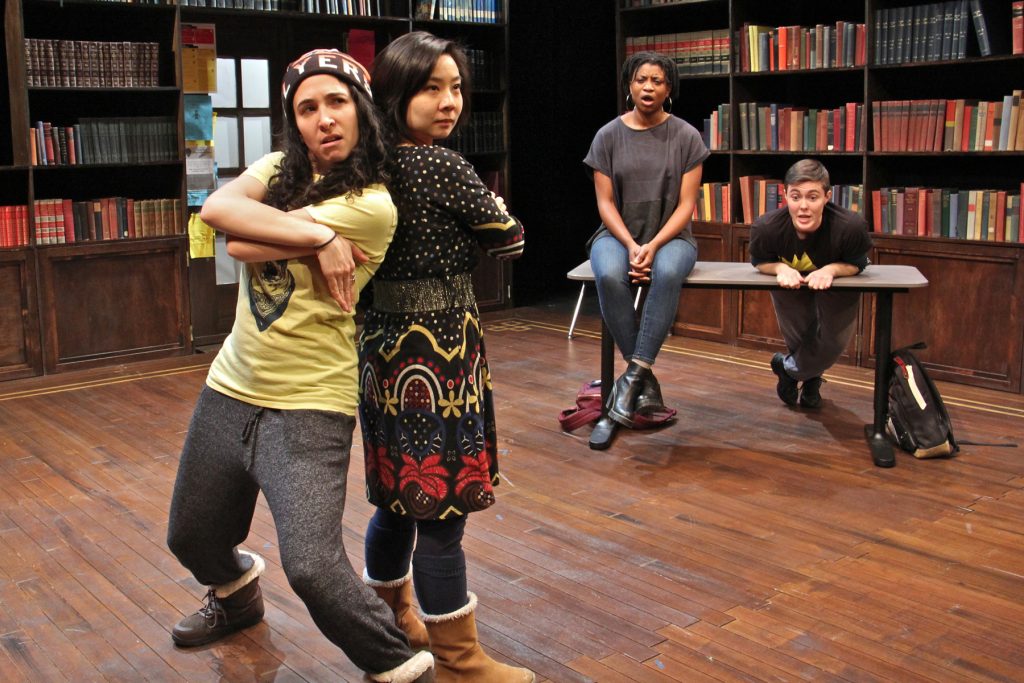 IMG_0807 Members of the Interact Theater Company (from left), Lexie Braverman, Bi Jean Ngo, Brett Ashley Robinson, and Emily Lynn, rehearse