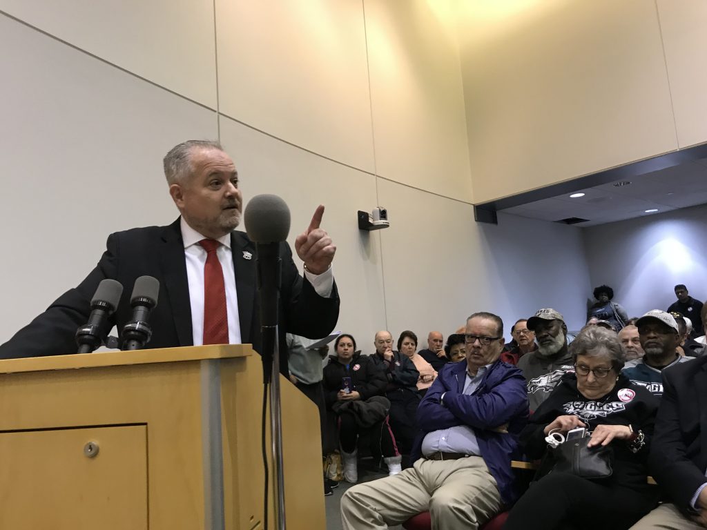 IMG_1282 Bensalem director of public safety Fred Harran addressed a packed room at a township council meeting on Monday night.