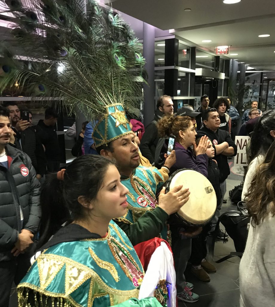 IMG_1308 Fifty protesters chanted and held signs in an overflow room at the Bensalem Township municipal building on January 22, 2018.