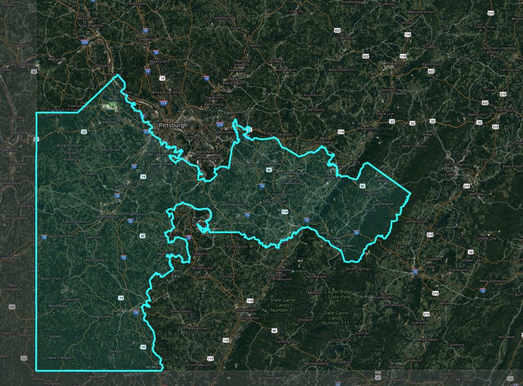 PA_18th_district_1200 Pennsylvania's 18th Congressional District, southwest of Pittsburgh.