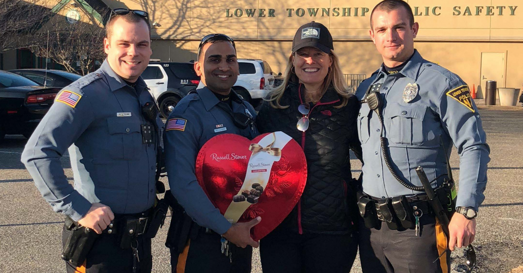 Screen Shot 2018-01-24 at 9.49.43 AM The dog's owner presents a gift to the three Lower Township Police officers that responded to the lake last Sunday.
