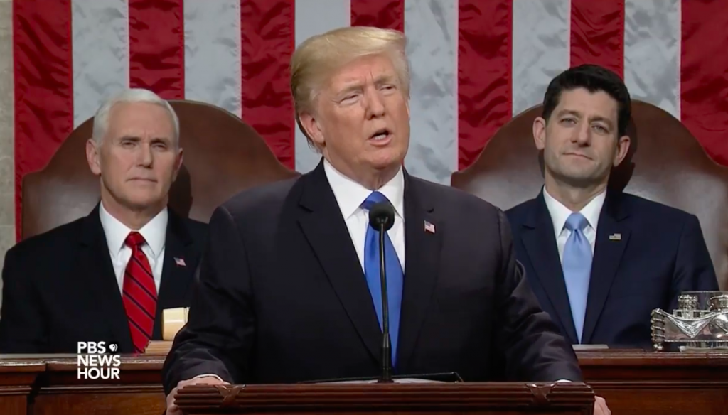 President Donald Trump delivering his first State of the Union address, January 30, 2018.