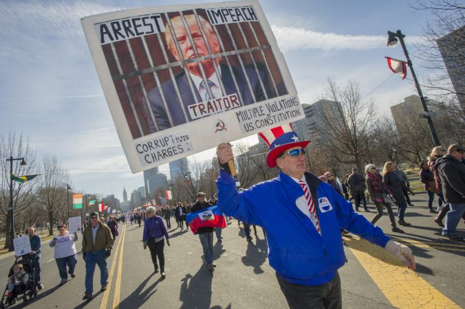 Kevin Fitzgerald, of Green Lane marched as Uncle Sam. (Jonathan Wilson for WHYY)