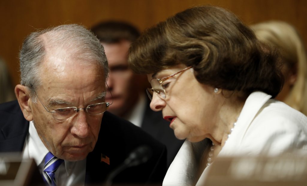 On Tuesday, Sen. Dianne Feinstein, D-Calif., released testimony that Fusion GPS founder Glenn Simpson gave to the Senate Judiciary Committee. She released the material without coordinating with committee Chairman Chuck Grassley, R-Iowa. On Tuesday, Sen. Dianne Feinstein, D-Calif., released testimony that Fusion GPS founder Glenn Simpson gave to the Senate Judiciary Committee. She released the material without coordinating with committee Chairman Chuck Grassley, R-Iowa. (Pablo Martinez Monsivais/AP)