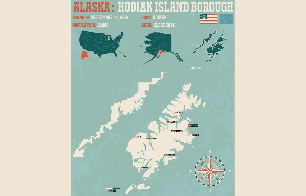 Large and detailed infographic of the Kodiac Island Borough in Alaska Large and detailed infographic of the Kodiac Island Borough in Alaska