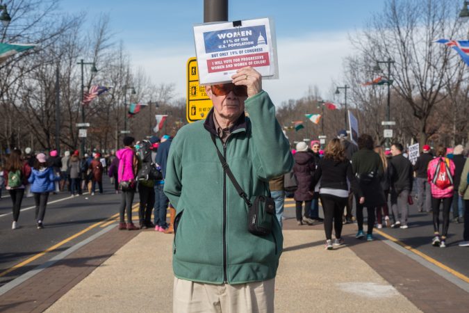 Nick Sanders came out to support his fellow Philadelphians at the 2018 Womens March on Philadelphia, January 20, 2018. (Emily Cohen for WHYY)