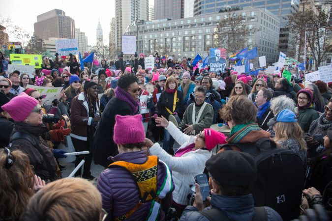 Drum Like A Lady kicks off the 2018 Womens March on Philadelphia, January 20, 2018. (Emily Cohen for WHYY)