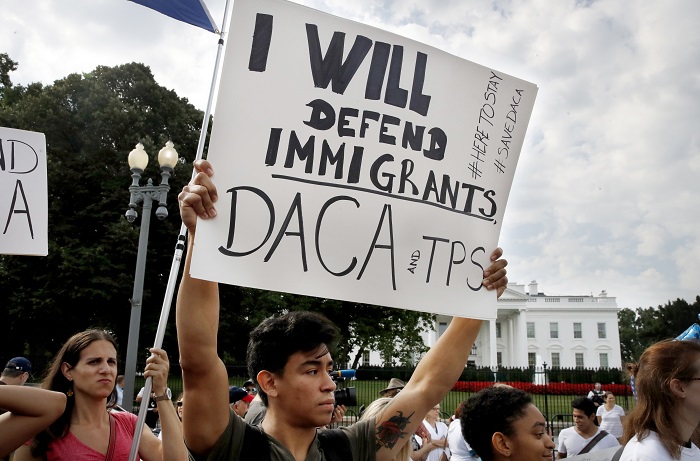 Diego Rios Diego Rios, 23, of Rockville, Md., rallies in support of the Deferred Action for Childhood Arrivals program, known as DACA, outside of the White House, in Washington, Tuesday, Sept. 5, 2017. President Donald Trump will end a program that has protected hundreds of thousands of young immigrants brought into the country illegally as children and call for Congress to find a legislative solution. Attorney General Jeff Sessions announced the changes Tuesday. (AP Photo/Jacquelyn Martin)