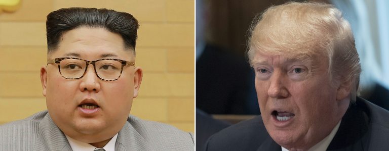 A photo from North Korea's official Korean Central News Agency (KCNA) taken and released on January 1 showing North Korean leader Kim Jong-Un delivering a New Year's speech and President Trump speaking during a cabinet Meeting on Dec. 20.