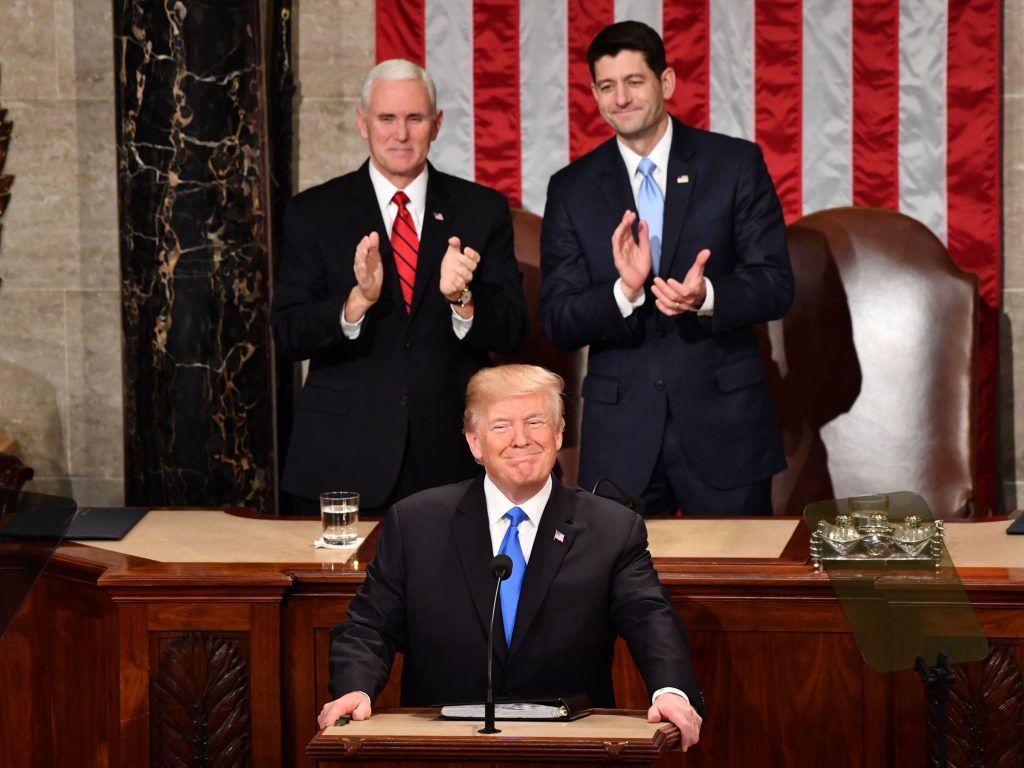 President Trump listens to applause before delivering his State of the Union address Tuesday night at the Capitol in Washington. President Trump listens to applause before delivering his State of the Union address Tuesday night at the Capitol in Washington