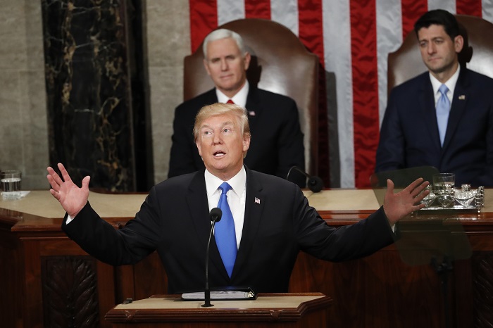 President Donald Trump delivers his State of the Union address to a joint session of Congress on Capitol Hill in Washington, Tuesday, Jan. 30, 2018. (AP Photo/Pablo Martinez Monsivais)