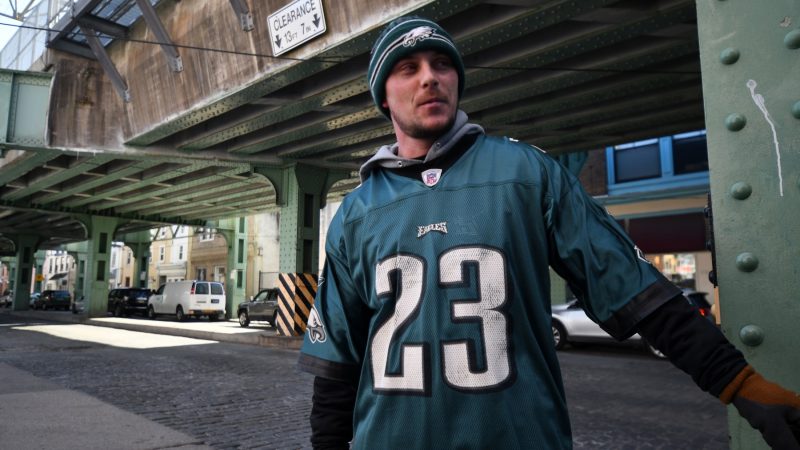 In Manayunk, on Wednesday Mark McCay says he believes the Philadelphia Eagles will win on Sunday. (Bastiaan Slabbers for WHYY)