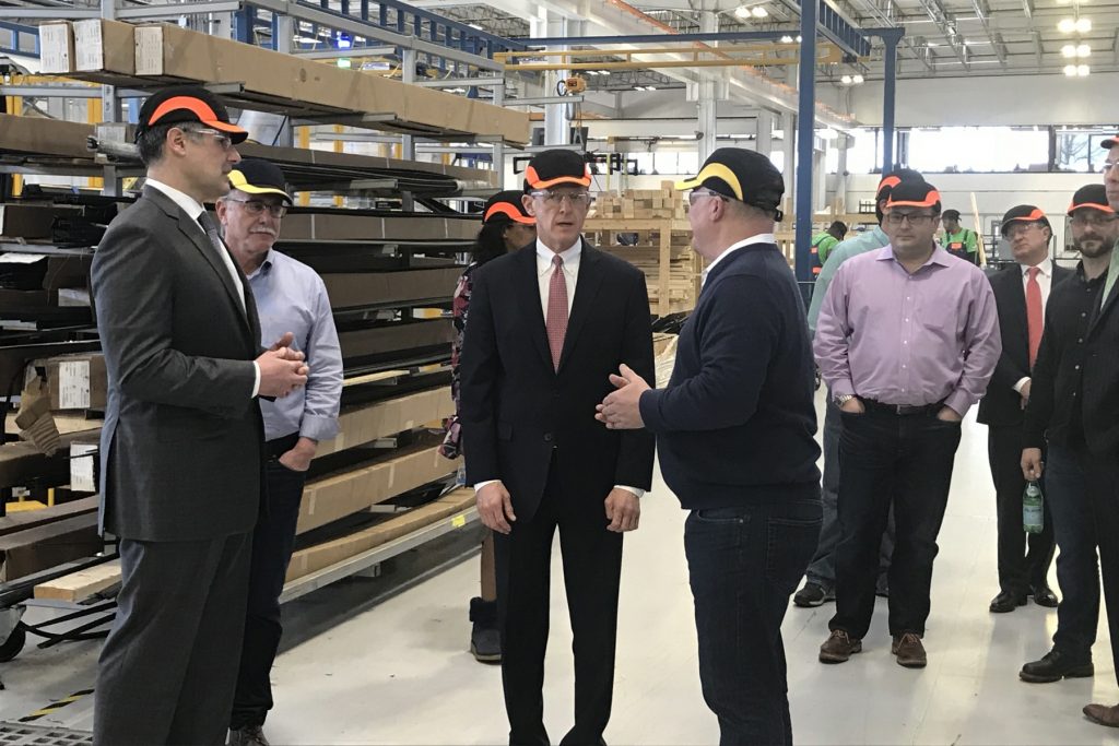 2018 02 20-l benshoff-pat toomey-linwood pennsylvania Sen. Pat Toomey (center) tours New Hudson Facades in Linwood, Pennsylvania, promoting the Tax Cuts and Jobs Act.