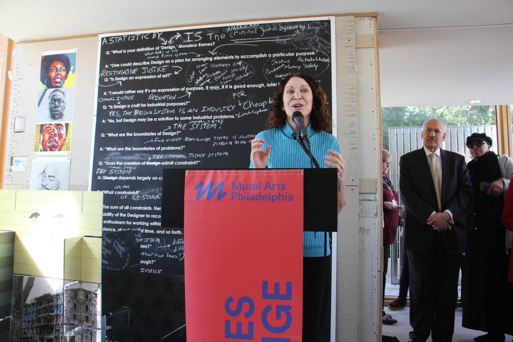2018 02 27-e lee-jane golden-philadelphia barnes foundation-mural arts restorative justice Jane Golden, founder and executive director of Mural Arts Philadelphia, introduces the Mural Arts Studio at the Barnes, a space for art education for the organi8zation's Restorative Justice Program.