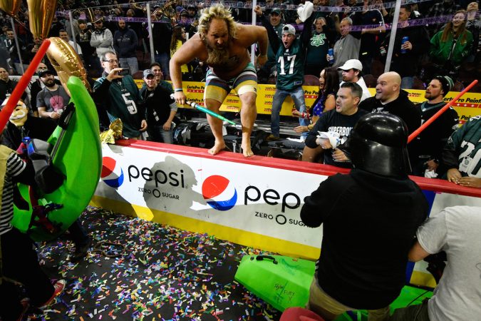 Two days ahead of Super Bowl LII, competitive eaters consume large amounts of wings during the annual Wing Bowl competition, at the Wells Fargo Center, on Friday. (Bastiaan Slabbers for WHYY)