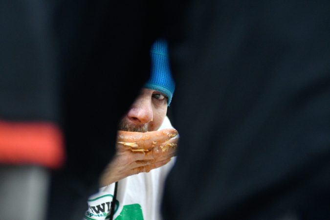 Two days ahead of Super Bowl LII, competitive eaters consume large amounts of wings during the annual Wing Bowl competition, at the Wells Fargo Center, on Friday. (Bastiaan Slabbers for WHYY)