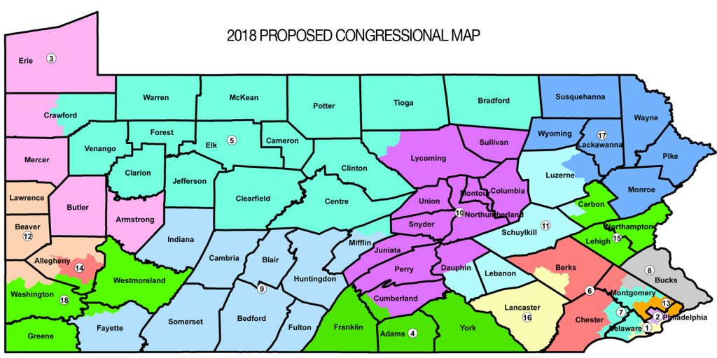 2018_proposed_map_1800 Republican lawmakers proposed a new congressional district map ordered by the Pennsylvania Supreme Court.