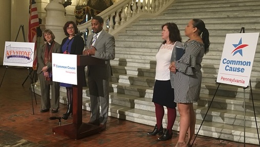Representatives from Common Cause Pennsylvania largely praised the new map, but noted they have concerns about how it will impact black voters' representation. (Katie Meyer/WITF)