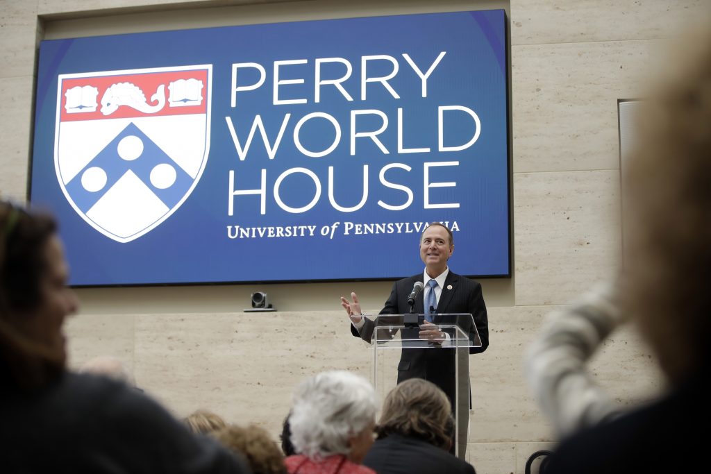 Trump Russia Probe U.S. Rep. Adam Schiff, D-California., ranking member of the House Intelligence Committee, speaks at the University of Pennsylvania in Philadelphia Thursday. (AP Photo/Matt Rourke)