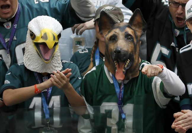Philadelphia Eagles fans cheer before the NFL Super Bowl 52 football game against the New England Patriots Sunday, Feb. 4, 2018, in Minneapolis.