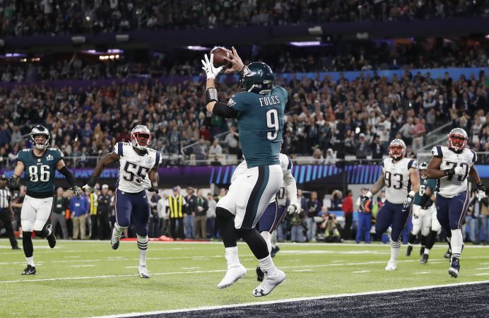 Nick Foles catching a touchdown pass in the Super Bowl