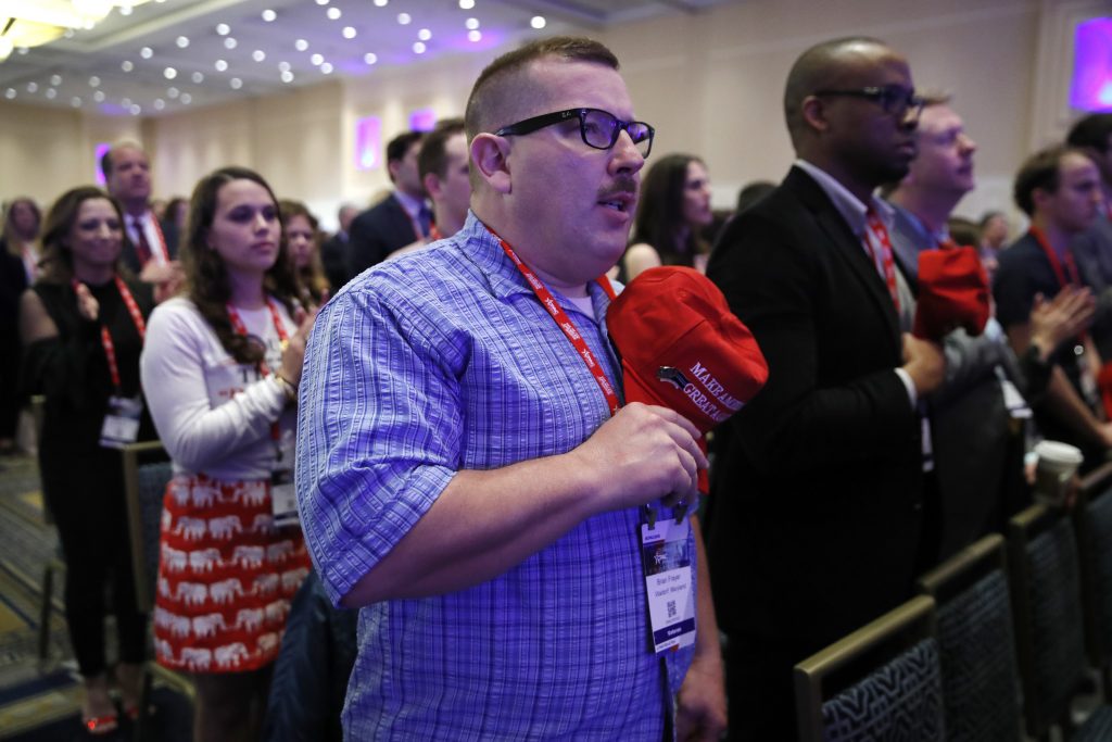 CPAC 2018 Brian Frayer, of Waldorf, Md., holds a