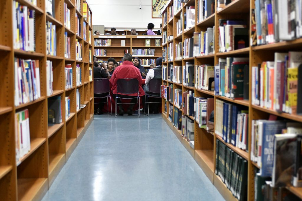_BAS9629 Community discussion on trauma, PTSD and access to mental health services at the Blackwell Regional Library in West Philadelphia, on Wednesday. (Bastiaan Slabbers for WHYY)