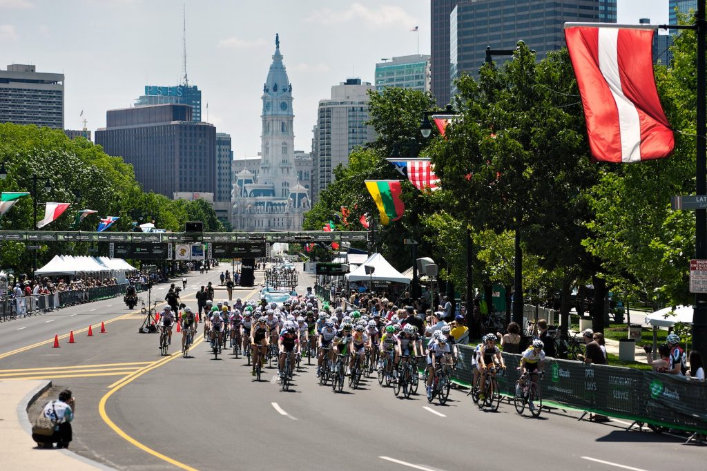 Ina Teutenberg wins 2012 Liberty Classic in Philadelphia Riders take a lap through Philadelphia during the 2012 professional cycling race. (Bas Slabbers for WHYY)