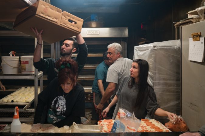 Employees of Carangi Baking Co. & Cafe in South Philadelphia get ready for the Super Bowl on January 4, 2018.