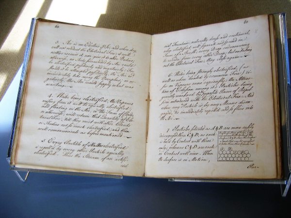The manuscript by Ben Franklin with his writings on electricity is offered on loan by the American Academy of Arts and Sciences in Cambridge to the American Philosophical Society in Philadelphia as part of a Super Bowl bet between the organizations (American Philosophical Society)