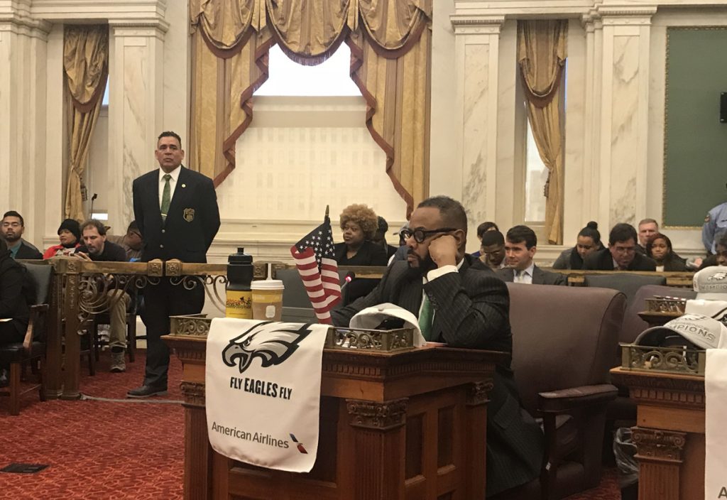 HYYBAbailreformcurtisjonesx1200 City Councilman Curtis Jones listens to testimony at a hearing on changing the cash bail system. (Bobby Allyn/WHYY)