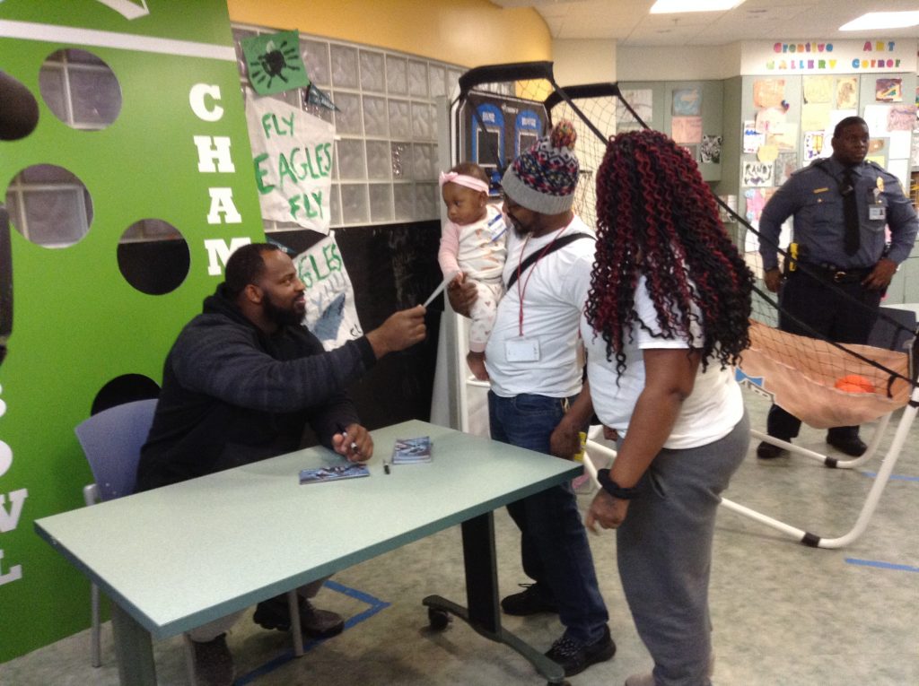 IMG_0424 Fletcher Cox signed autographs for children and parents at A.I. DuPont children's hospital. (Zoë Read/WHYY)