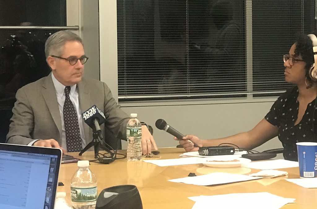 IMG_1577 District Attorney Larry Krasner speaks to the Philadelphia Association of Black Journalists Tuesday. (Haniyyah Sharpe-Brown)