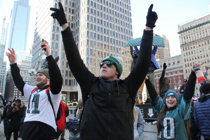 After the parade, the party continues for fans at City Hall. (Emma Lee/WHYY)