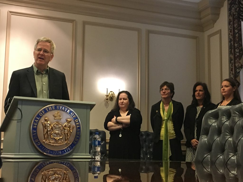 Rick Steves Travel writer and TV host Rick Steves joined lawmakers and advocates for legalizing marijuana in Dover, Delaware. (Mark Eichmann/WHYY)