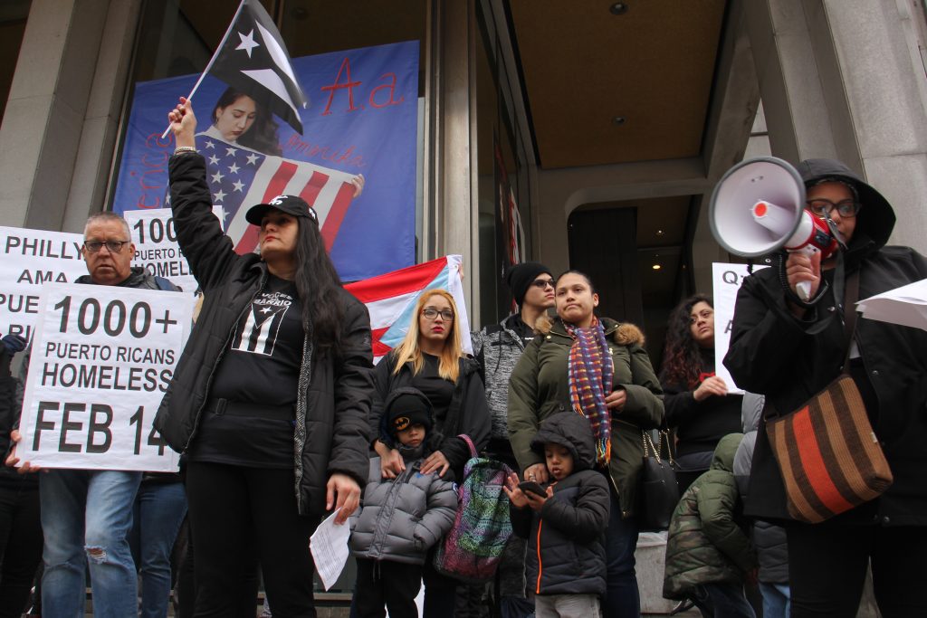 Image uploaded from iOS Activists call for more support for Puerto Ricans displaced by Hurricane Maria during a rally at Thomas Paine Plaza. They are joined by Carlos Torres (left), Muriel Rivera and her son, Yeriel, 6, (center left), and Melanie Garcia and her three children (center right), who all face eviction.