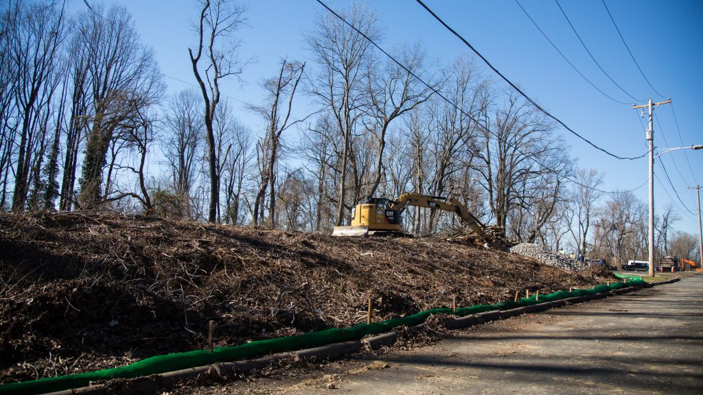 The Mariner East 2 pipeline has officially broken ground in the Delaware County town of Aston. The beginning stages of the pipeline includes clear cutting trees and preparing makeshift roads for the heavy machinery to traverse. (Emily Cohen for StateImpact Pennsylvania)