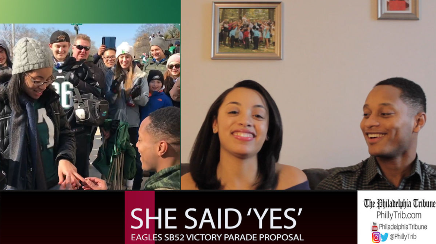 Screen Shot 2018-02-12 at 4.48.28 PM During the Eagles victory parade Feb. 8, Morisseau proposed to his girlfriend of nearly eight years on the Ben Franklin Parkway. (Philly Trib)