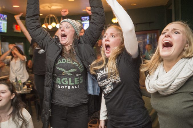 At Jon's Bar & Grille fans erupt as Eagles score a touchdown.