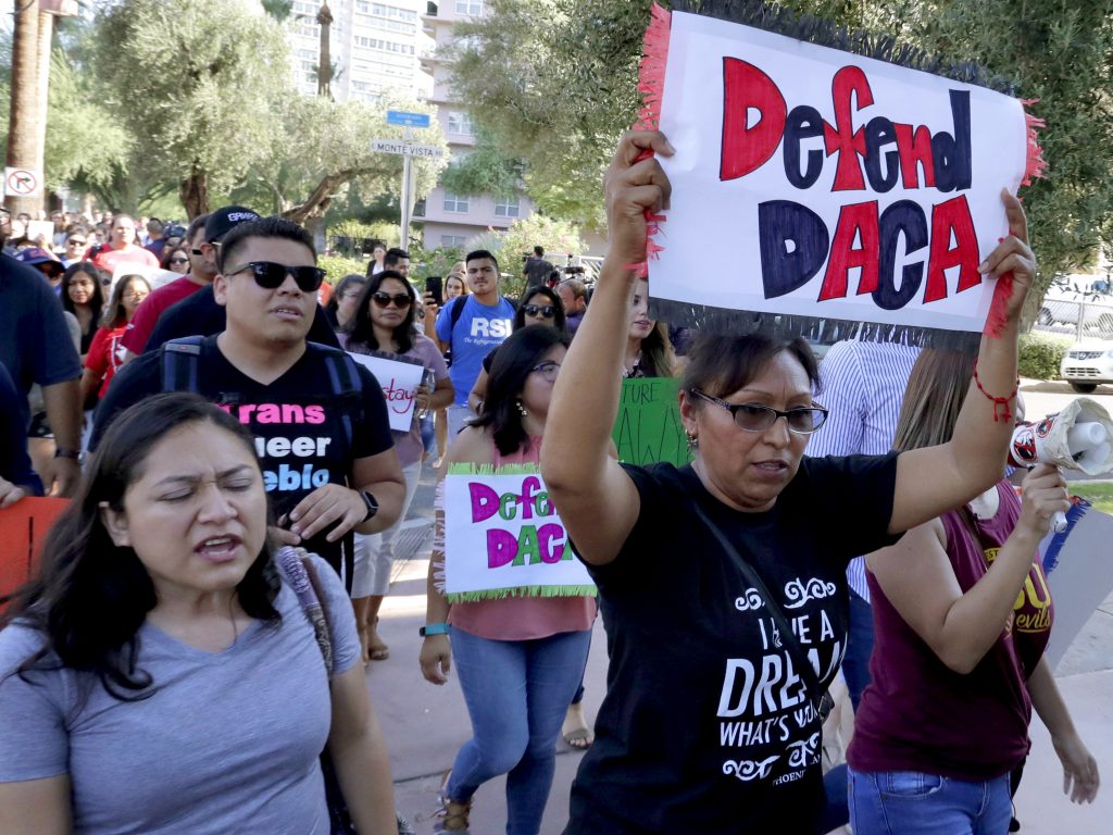 Protesters marched in Washington, D.C., in September in support of the Deferred Action for Childhood Arrivals program. Protesters marched in Washington, D.C., in September in support of the Deferred Action for Childhood Arrivals program.