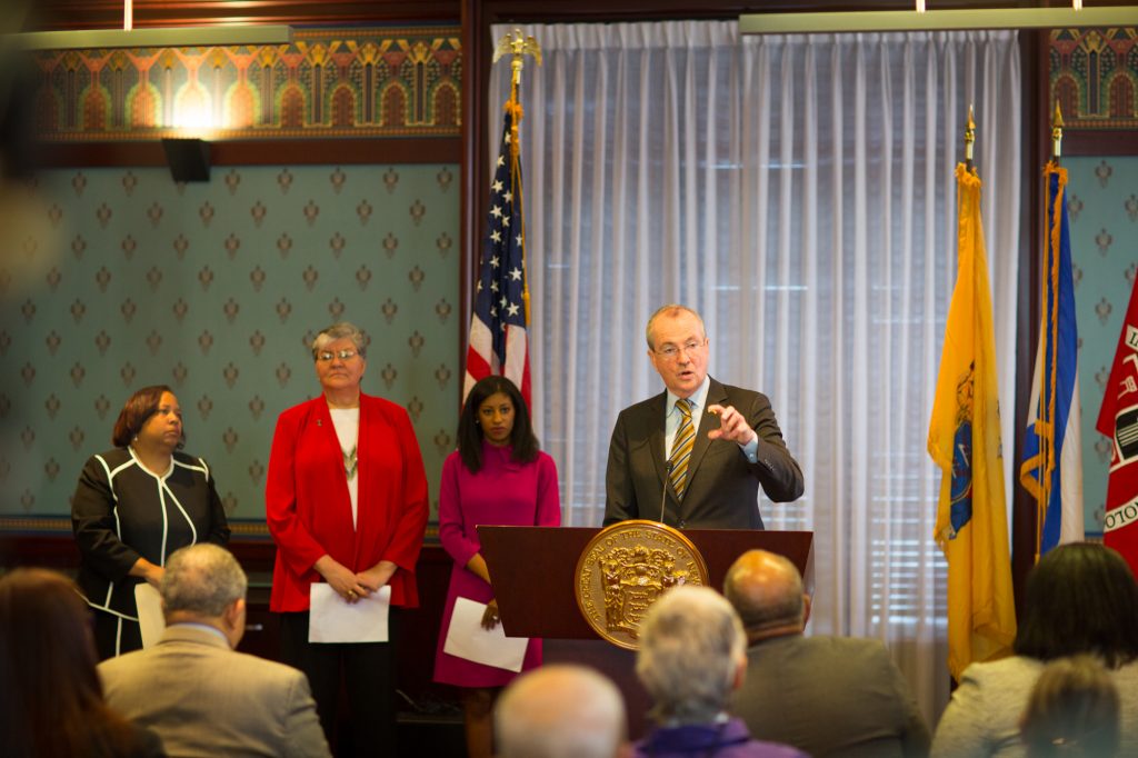 Governor Phil Murphy announces Zakiya Smith Ellis, who will serve as Secretary of Higher Education, Sue Fulton, who will serve as Chair and Chief Administrator of the Motor Vehicle Commission, and Deirdre Webster Cobb who will serve as the Chair of the Civil Service Commission at the New JerseyInstitute of Technology, on February 20, 2018.Governor Phil Murphy announces Zakiya Smith Ellis, who will serve as Secretary of Higher Education, Sue Fulton, who will serve as Chair and Chief Administrator of the Motor Vehicle Commission, and Deirdre Webster Cobb who will serve as the Chair of the Civil Service Commission at the New JerseyInstitute of Technology, on February 20, 2018.Edwin J. Torres/Governor’s Office. New Jersey Gov. Phil Murphy announces his most recent Cabinet appointments. From left, Zakiya Smith Ellis, who will serve as secretary of higher education; Sue Fulton, who will lead the Motor Vehicle Commission; and Deirdre Webster Cobb, who will serve chair the Civil Service Commission. (Edwin J. Torres/ Governor's Office)