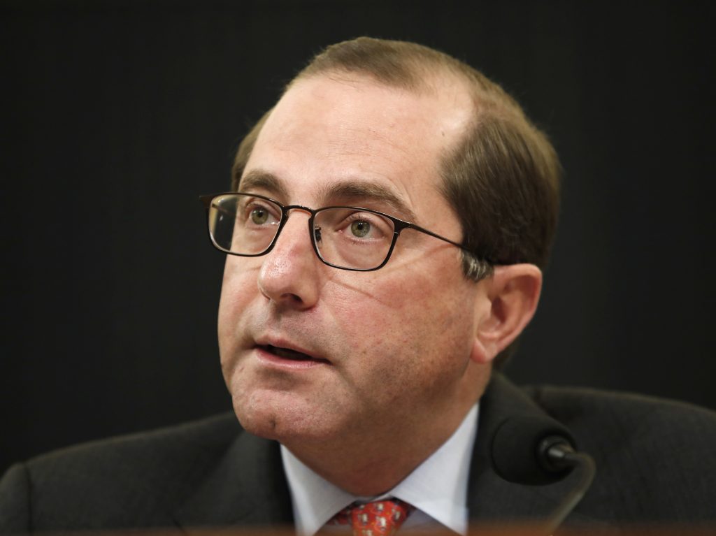 Health and Human Services Secretary Alex Azar speaks to the House Ways and Means Committee about the FY19 budget, Wednesday, Feb. 14, 2018, on Capitol Hill in Washington.