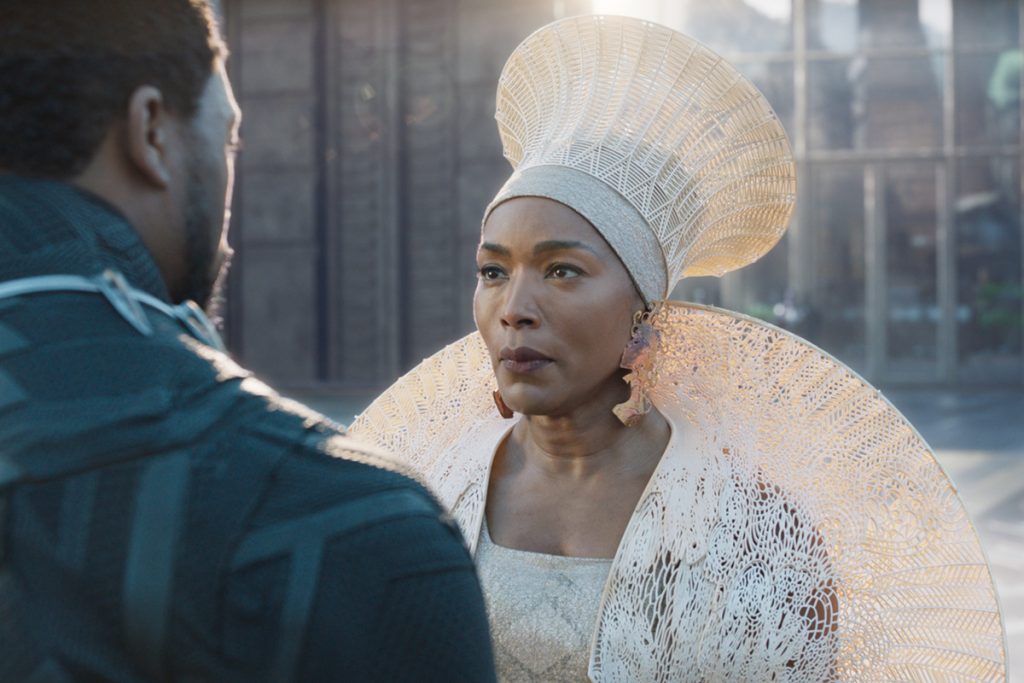 Angela Bassett This image released by Disney-Marvel Studios shows Chadwick Boseman and Angela Bassett in a scene from