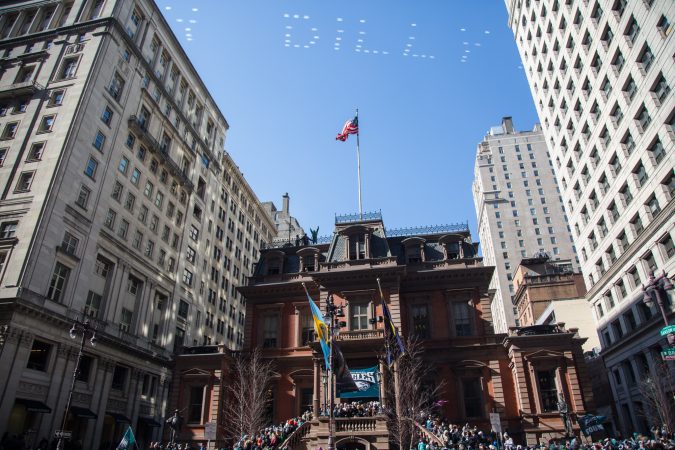 Philly Dilly. Over a million fans flocked to Center City and stood in the freezing temperatures to cheer on their winning Eagles for the Super Bowl Champions parade in Philadelphia February 8th 2018. (Emily Cohen for WHYY)