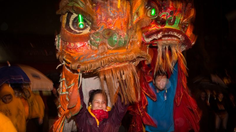 The Philly Suns celebrate the Chinese New Year in Phildelphia's Chinatown with lion dances on February 15, 2018. (Emily Cohen for WHYY)