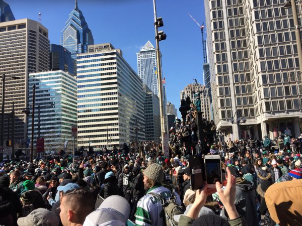 Eagles fans climb on everything.